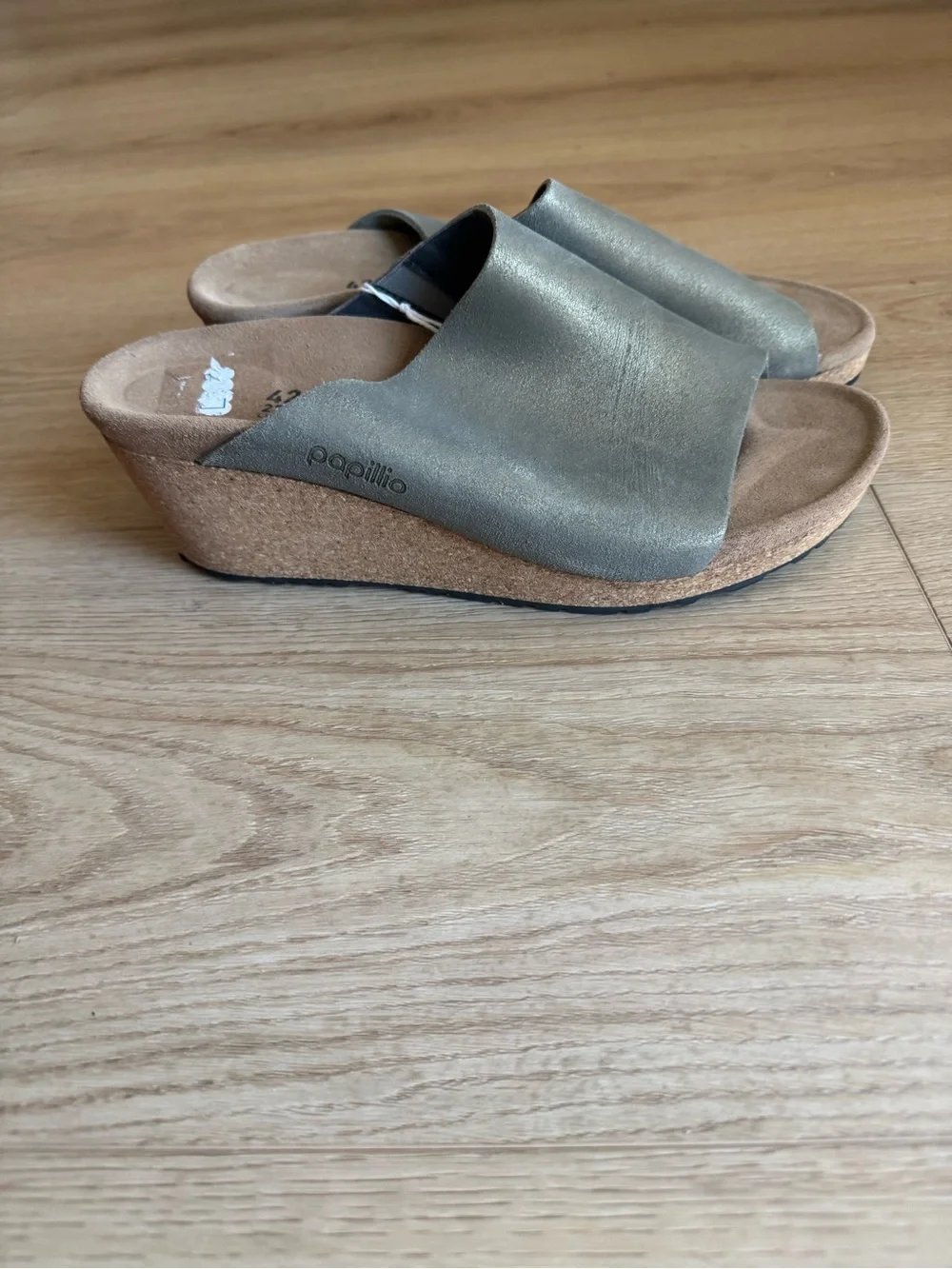 Birkenstock Papillion Namica Wedge Shoes Sandals Metallic Gold Suede sz 42 NWT
